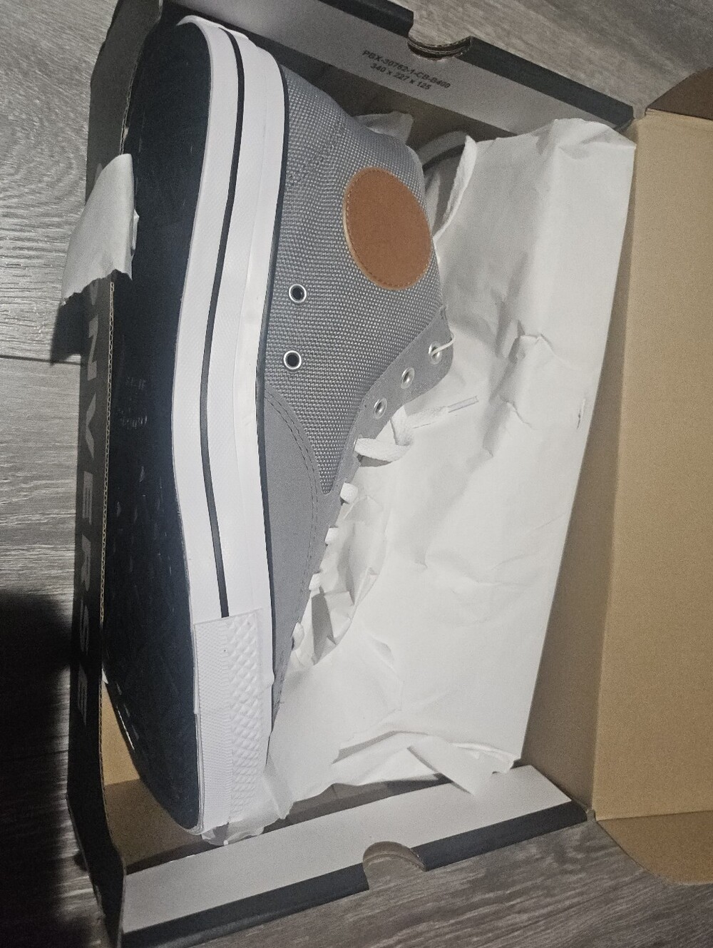 Converse Gray Canvas Mid-Top Sneakers with Tan Patch